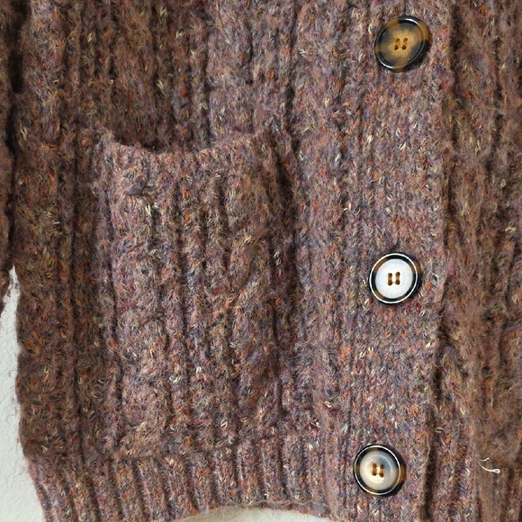 Forever 21 Cozy Brown/Light Purple Cable Knit Cardigan Sweater Size: Medium - Picture 4 of 8